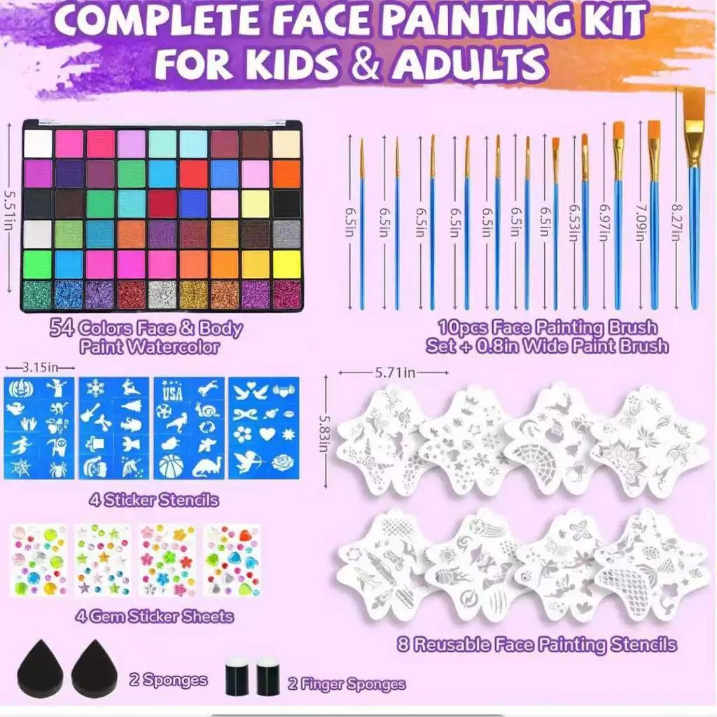 54 Colors Face Paint Kit, Kids Facial Body Painting Pigment Set for Halloween Easter Party Makeup
