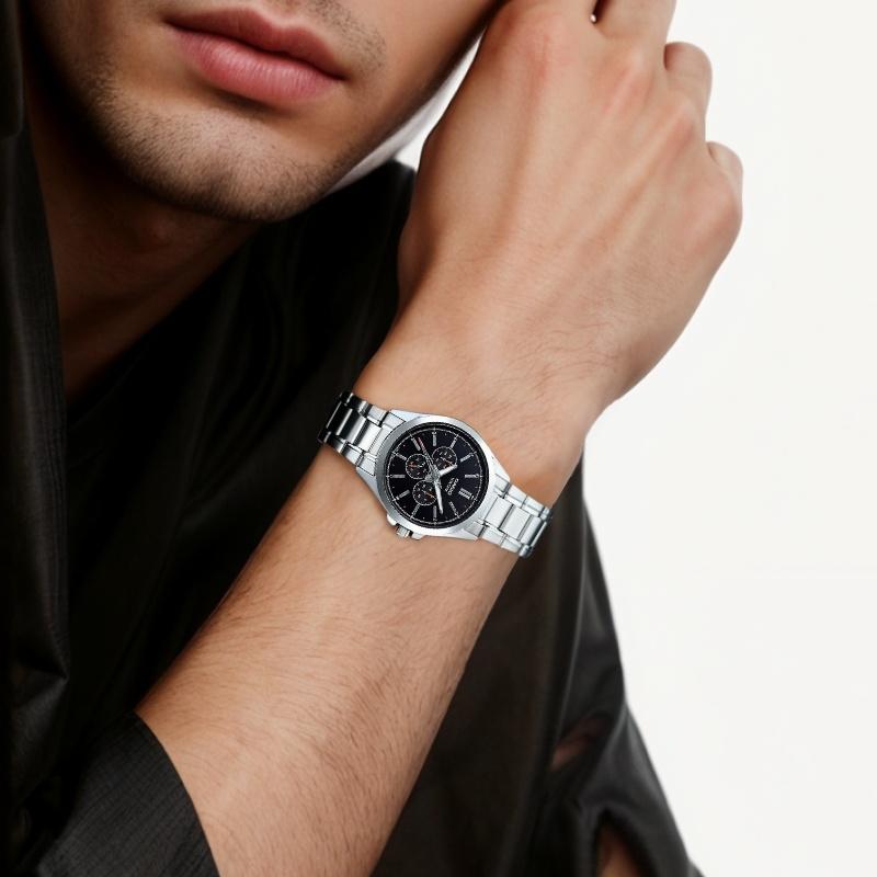 Casio Водонепроницаемость 50 метров, элегантный кварцевый механизм, ремешок из нержавеющей стали, японские и корейские часы, мужские часы, черный циферблат MTP-SW300D-1A