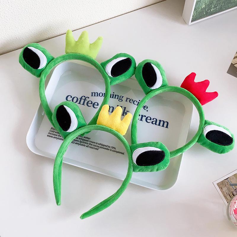 Мультяшные большие глаза лягушки, плюшевые обручи для волос с бантом для женщин, сладкий макияж, повязка для волос, повязка на голову, аксессуары для волос для девочек, корейские головные уборы