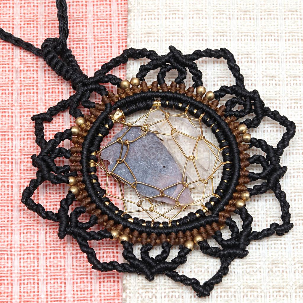 Necklace Macrame Agate Handmade Pendant Necklace Natural Thread Choker Jewelry