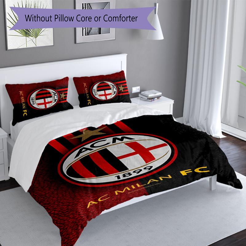 3pcs Associazione Calcio Milan Duvet Cover Set, Includes 1 Duvet Cover and 2 Pillowcases,Skin-Friendly&Comfortable Fabric,Suitable Bedding Sets
