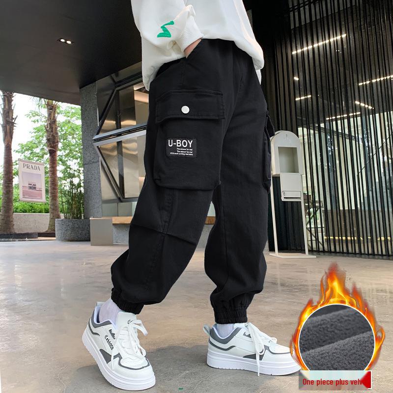 Повседневные брюки из чистого хлопка для мальчиков - Новая коллекция осень-зима 2023 года с бархатом - Для детей и подростков