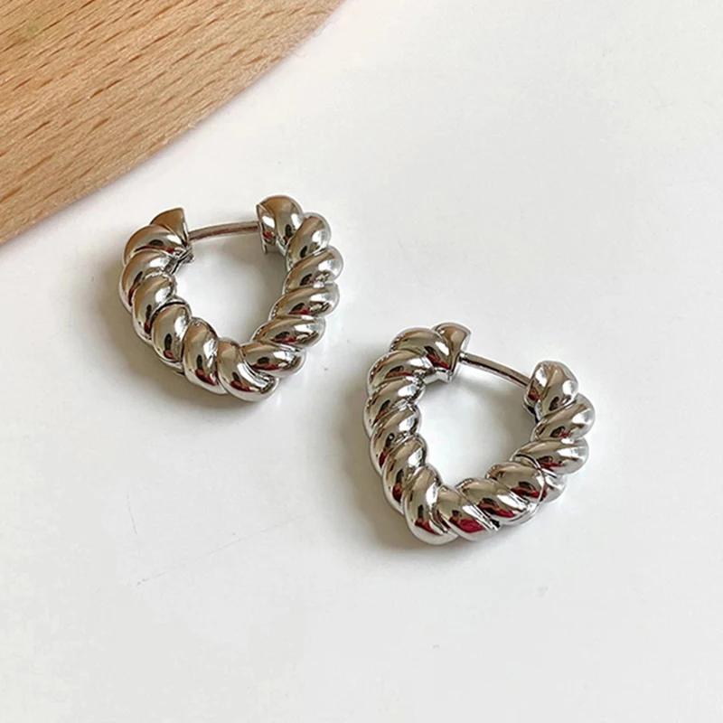 Trendy Vintage Simple Lines Heart Shaped Hoop Earrings for Women Y2K Jewelry Party Punk Spiral Ear Buckle Daily Wear Accessories