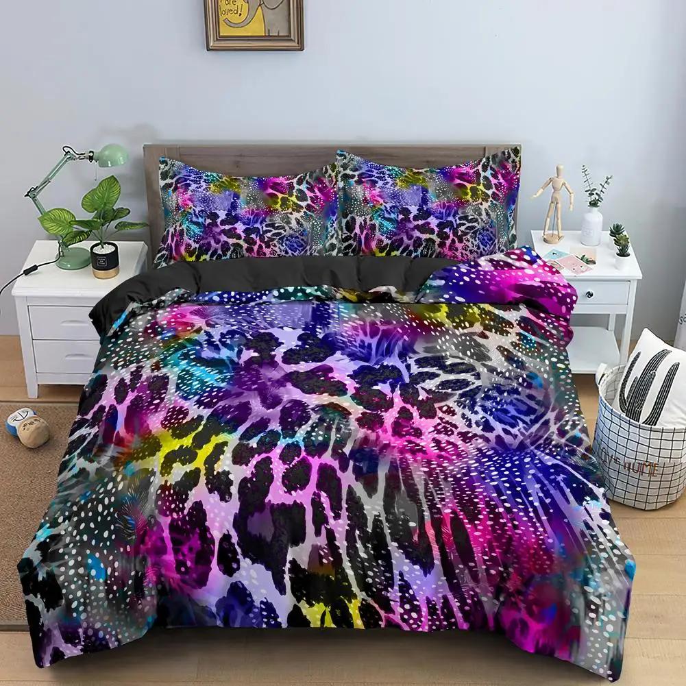 Комплект пододеяльников с леопардовым принтом, Радужный Леопардовый 3D принт, пододеяльник размера King Queen для детей, подарки для девочек, пододеяльник из полиэстера