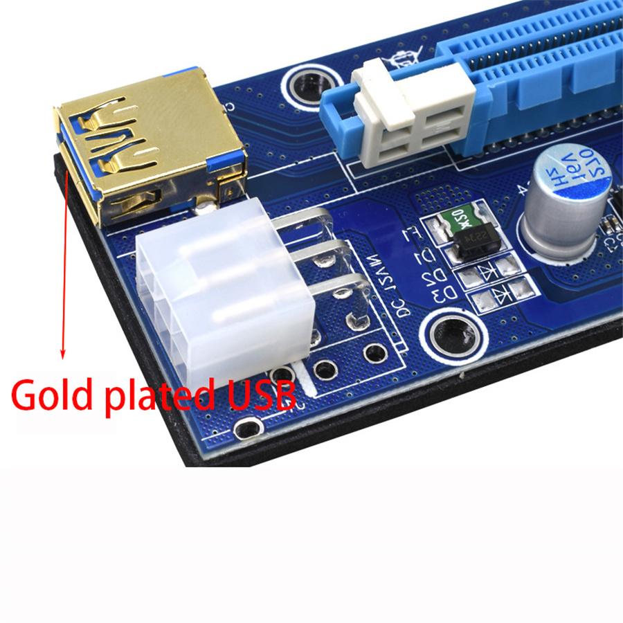 10 комплектов USB 3.0 PCI-E Express 1x к 16x Удлинитель Райзер Карта Адаптер Питание 24-контактный ATX Кабель питания Sata и 60 см Золотой USB 3.0 Качественный кабель