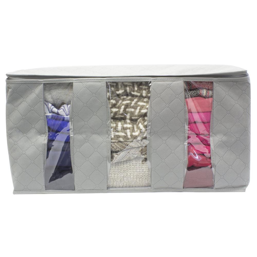 3-Grid Wardrobe Storage Bag Dust-Proof Cotton Quilt Clothing Sorting Box with Folding Visible Window for Home Organization