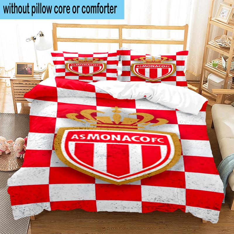 3pcs Monaco Football club Printed Bedding Set Duvet Cover Closure Includes 1 Duvet Cover & 2 Pillowcases Bedding Sets Home Decor Gifts