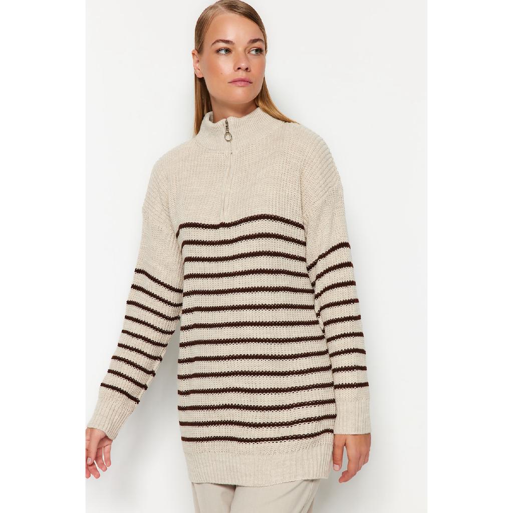 Трикотажный свитер с застежкой-молнией в каменную полоску Tctaw24ak00063