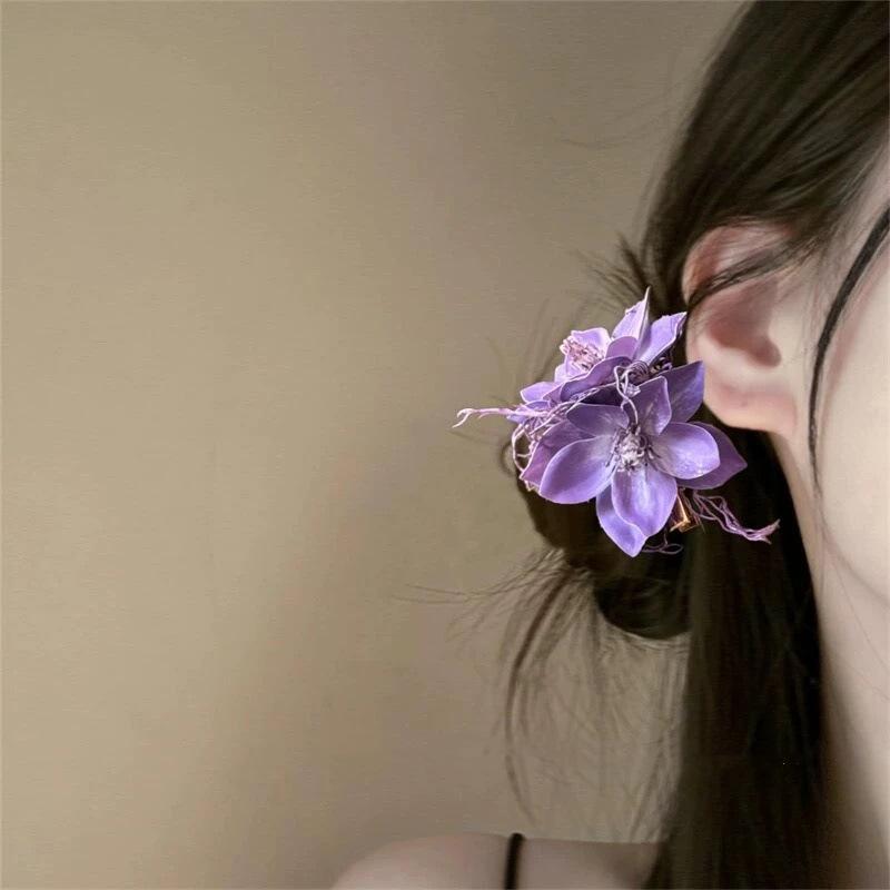 Summer Vacation Flower Duckbill Clip Dance Show White Floral Mesh Flower Hairpin Bridal Wedding Fairy Fringe Clip Girls Women