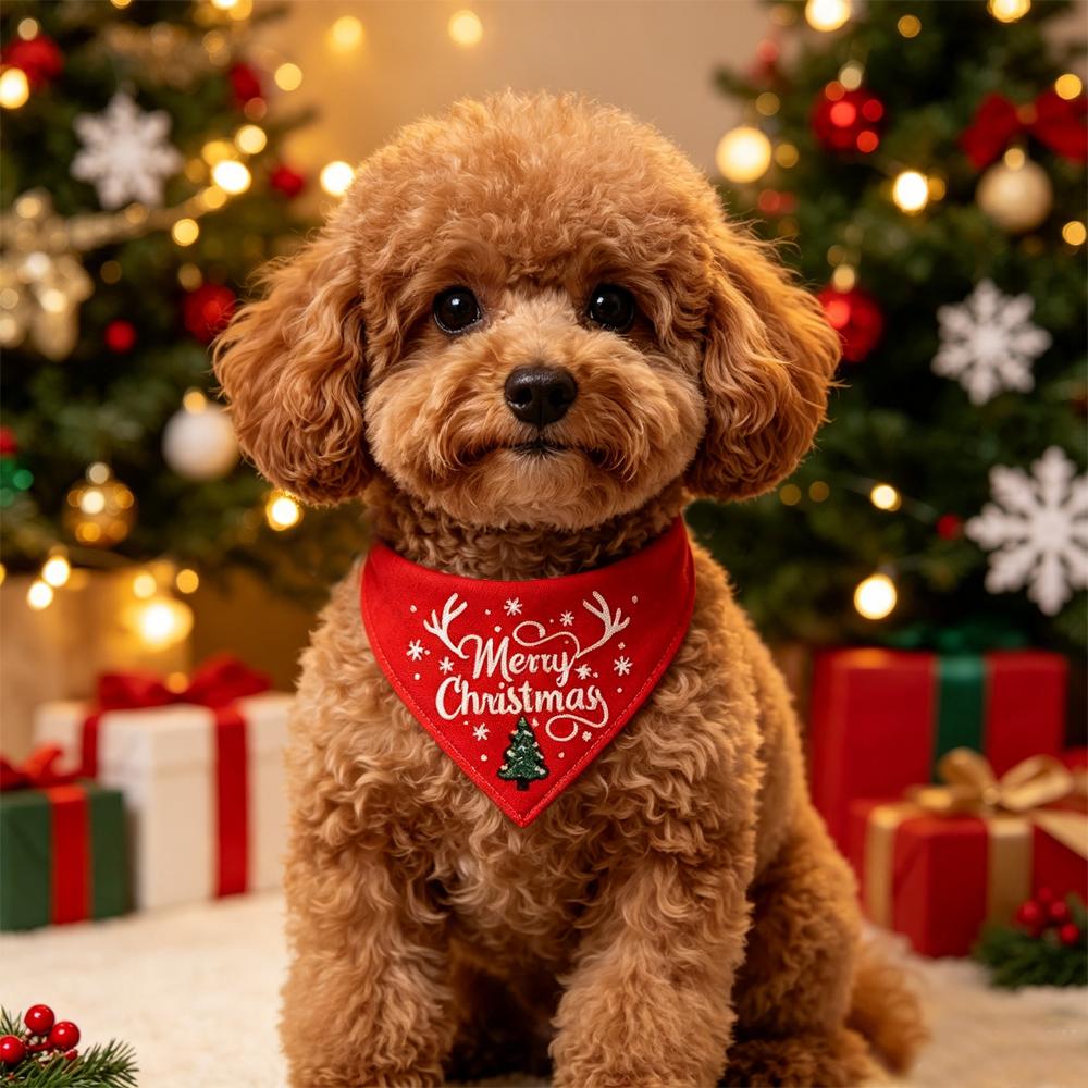 Pet Christmas Scarf Merry Christmas Print Dog & Cat Triangle Scarf Holiday Neckerchief For Teddy Golden Retriever Party Decor