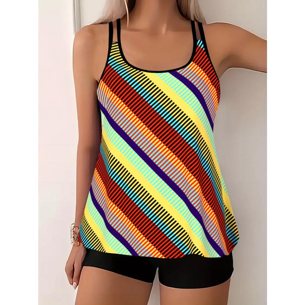 Plus Size Elegant Tankini Set Women's Plus Bikini  Set  Print  Tank Dress  Party Swimsuit 2 Piece  Bathing Suit Set