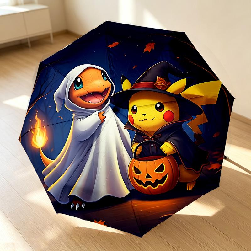 Halloween Friends 8 Ribs 3Fold Black Glue Uv Protection Umbrella Sun Protection Rainproof Compact Folding Umbrella For Travel Daily Use C924171