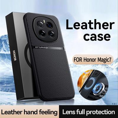 Для Honor Magic 7 7 Pro чехол для телефона с текстурой кожи, встроенным магнитом, мягким краем из ТПУ, защитой от падения и отпечатков пальцев