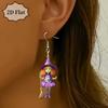 Cross-border new Halloween witch broom earrings flat acrylic creative personality cartoon witch witch earrings