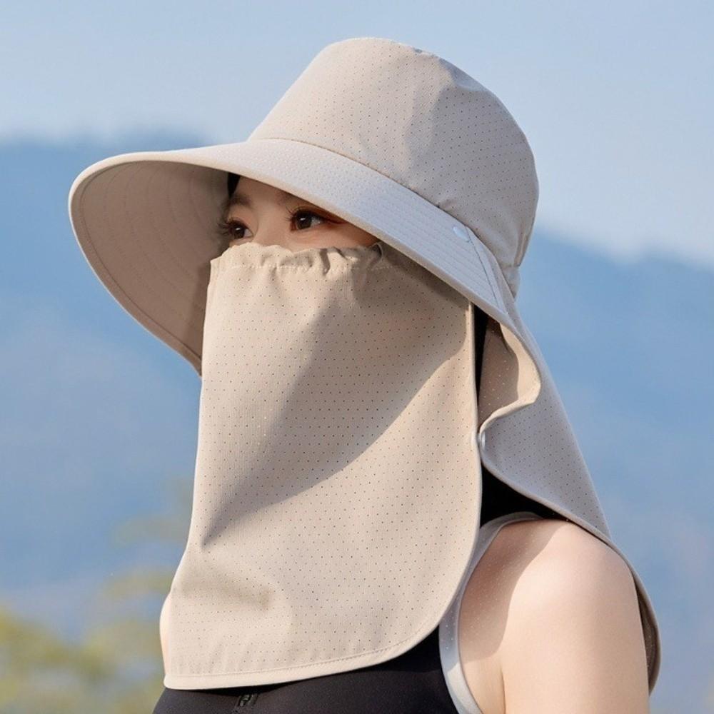 Wide-Brimmed Shawl Mask Hat Adjustable Picking Tea Hat Portable Neck Protection Cap Spring