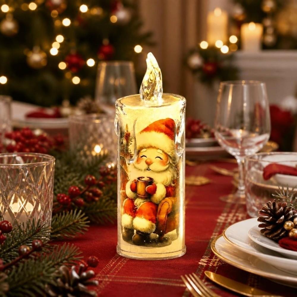 4PCS Electric Christmas Flameless Candles Cute Lights Fake Candles LED Pillar Candles Holiday
