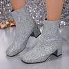 Fashion Luxury Sequined Silver Chelsea Boots Women 2025 Autumn Square Toe Rear Zip Ankle Boots Sexy Shiny Gold High Heel Party Booties