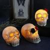 Halloween Mood Lighting Gothic Light Up Skull Rose Flower Figurine, Day of Dead Resin Durable Statue, Spooky Skeleton Head Lamp for Desk Home