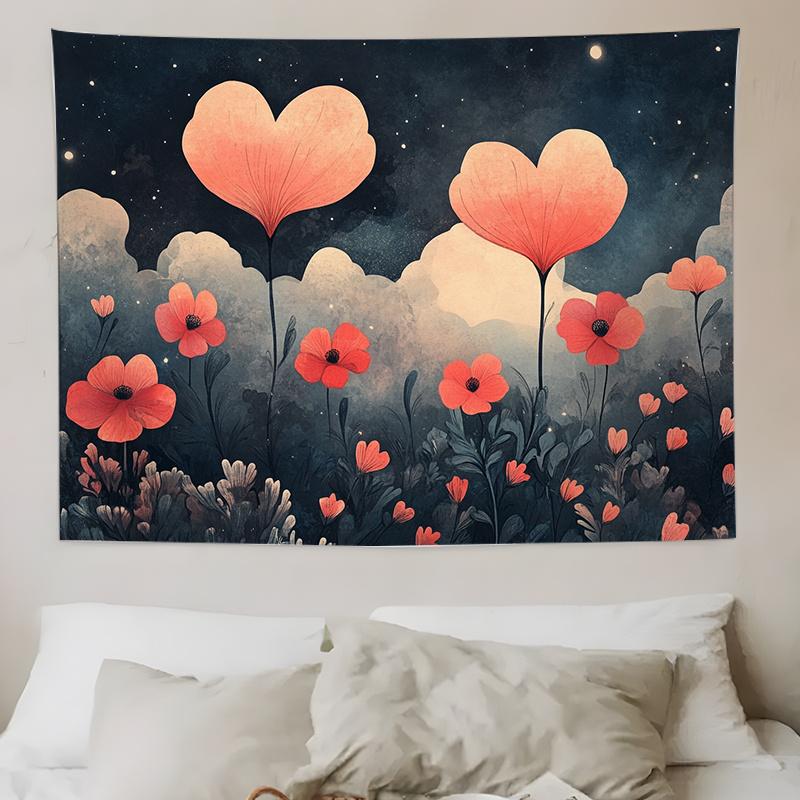 Romantic Heart Flowers Tapestry Dreamy Vibrant and Enchantingly Unique Wall Art for a Whimsical Decor Statement