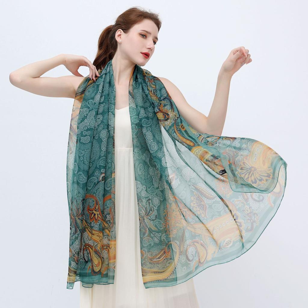 Luxury Brand Women Beach Scarf Georgette Silk Shawls Design Print Headband Female Summer Headband Wraps Sunscreen Hijab