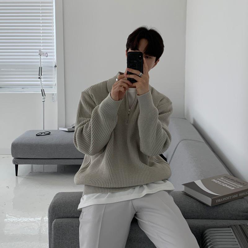 Мужской вязаный свитер с отложным воротником - Зимний свободный крой, Легкий зрелый стиль, Свитер поло