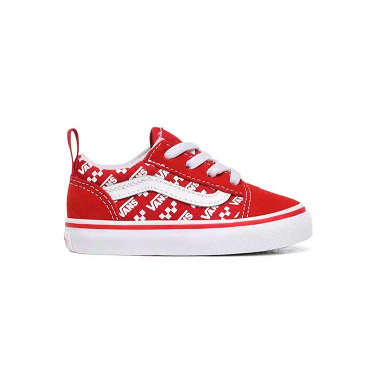 Vans Old Skool Logo Repeat Elastic Lace Low top Toddler Shoes Red Infant And Toddler VN0A4TZOW35