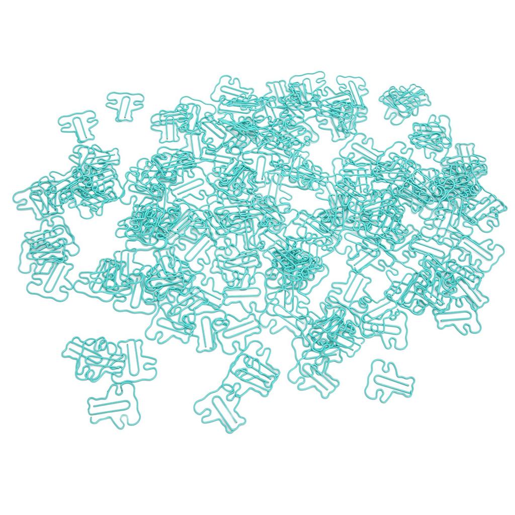 160pcs Little Bear Paper Clip Blue Cute Animal Shaped File Note Page Marker Clips Bookmark for File