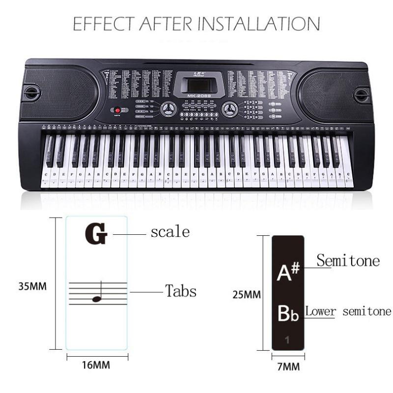 Transparent Piano Keyboard Sticker Removable Electronic Keyboard 37/49/54/61/88 Key Piano Sticker