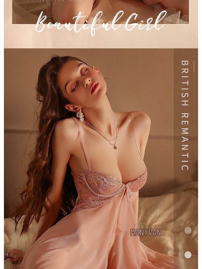 Комплект ночной сорочки и камисоли пуш-ап на косточках Man Yan с кружевом