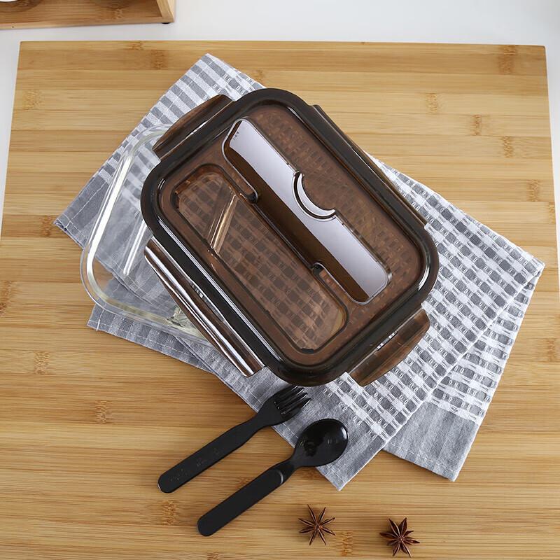 LOCK&LOCK Прямоугольный стеклянный ланч-бокс с отделениями и столовыми приборами