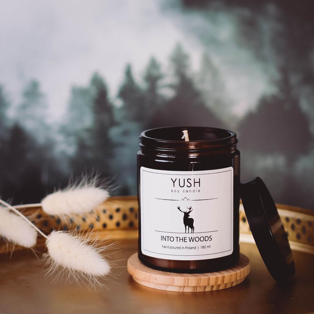 Into the woods - świeca zapachowa sojowa intensywna mięta las ambra 100% - yush - 180ml