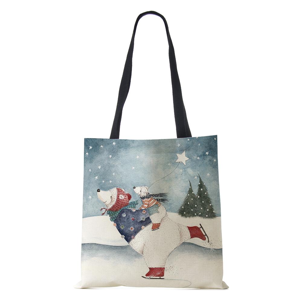 Холщовая сумка-шоппер Харадзюку Мультяшный Рождественский Лосьженская Сумка через плечо Корейская Многоразовая Большой вместимости Складная Сумка-тоут Сумки KTY