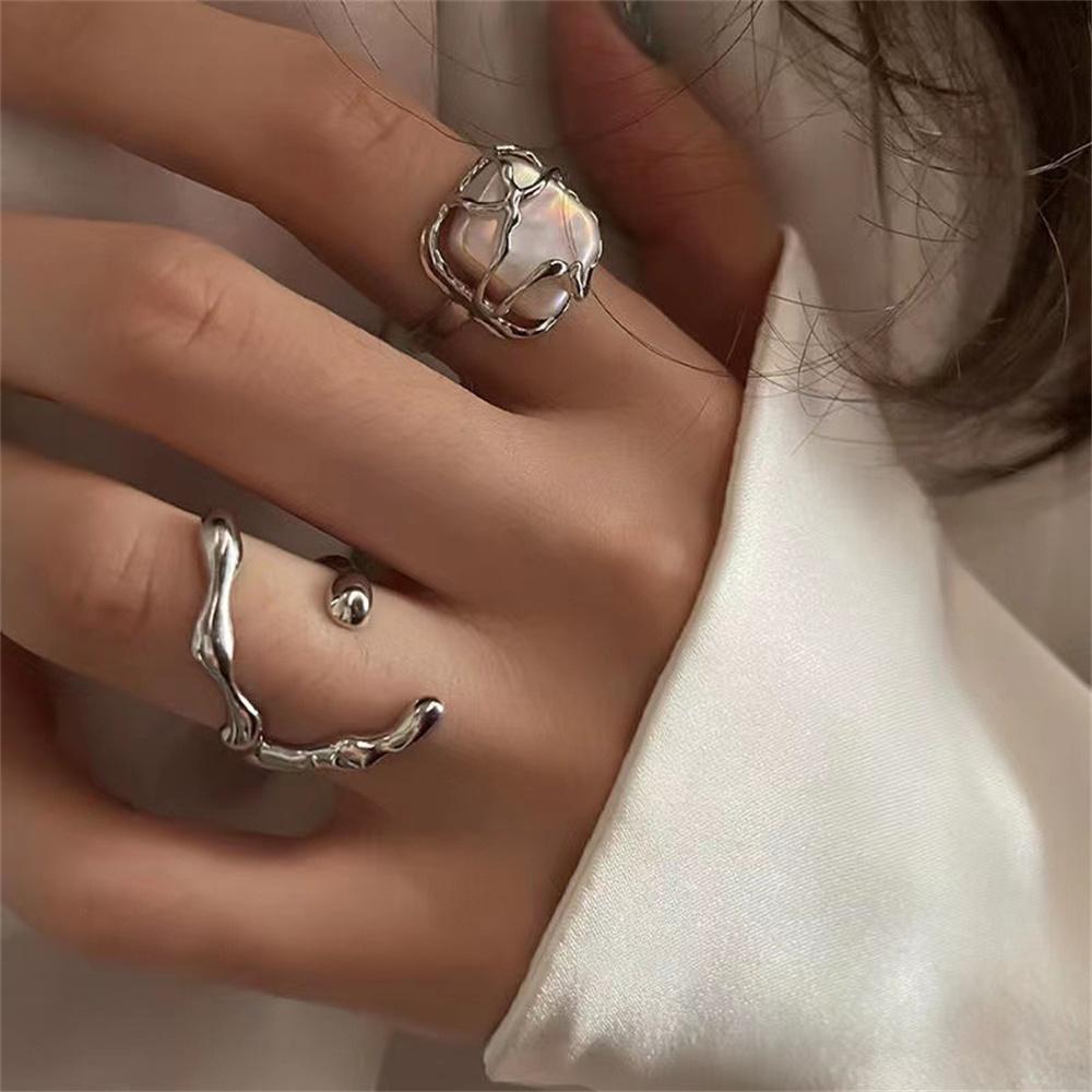 2PCS Y2K Stylish Geometry Gold Color Irregular Rings Set for Women Teens Personality Cool Daily Party Decor Jewelry Accessories