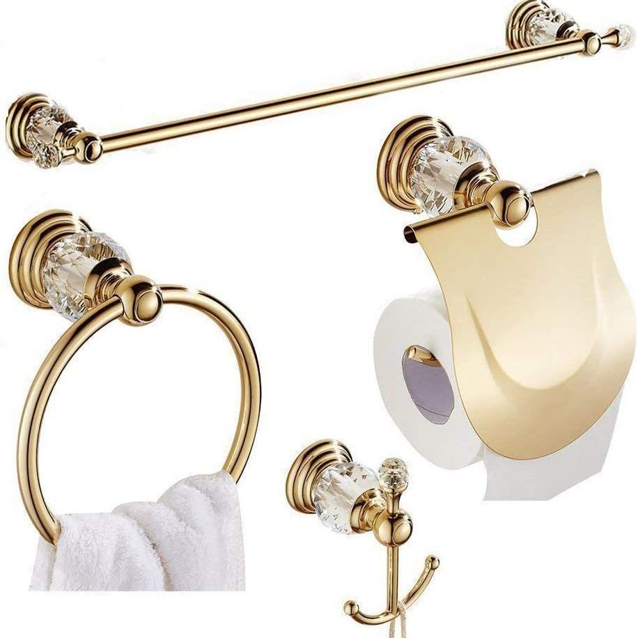 Luxury European Towel Rack Crystal Gold Plated Stainless Steel Bathroom Wall Mounted Towel Bar
