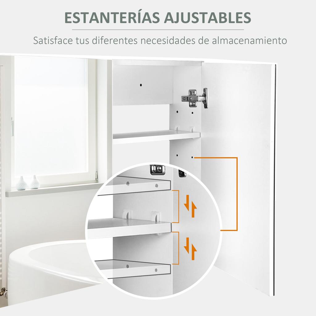 Bathroom Cabinet with Mirror, 2-Door, 3 Shelves, 80 x 15 x 60 cm, White