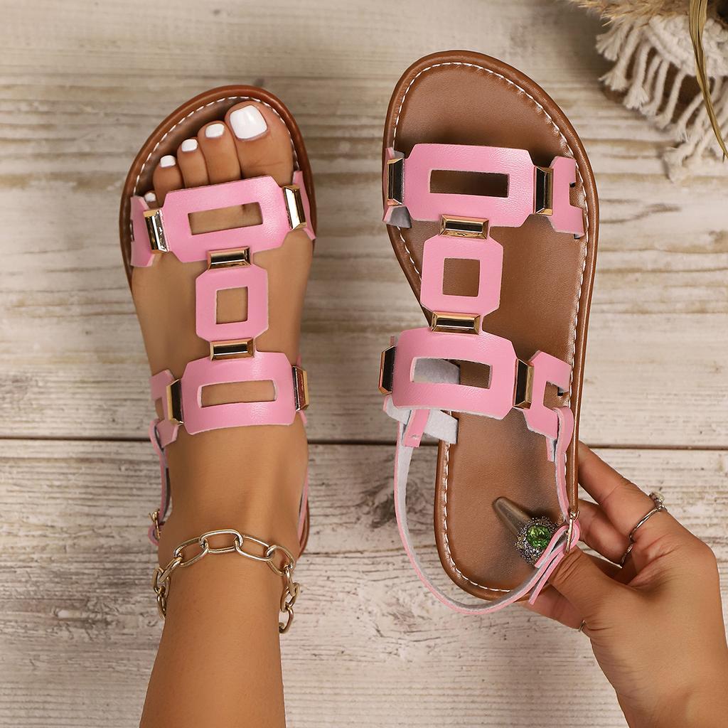 Женские сандалии 2025 Лето Новые Удобные Туфли для Женщин Простые Сандалии-гладиаторы с Открытым Носком Пляжные Плоские Сандалии Модные Римские Плоские Сандалии