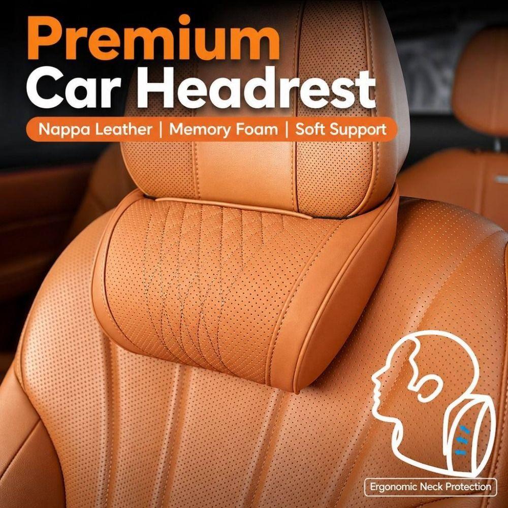 Universal Car Neck Pillow Perforated PU Leather Automotive Head Support  Car Interior