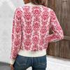 Half High Neck Knit Autumn Winter Floral Jacquard Pink Sweater