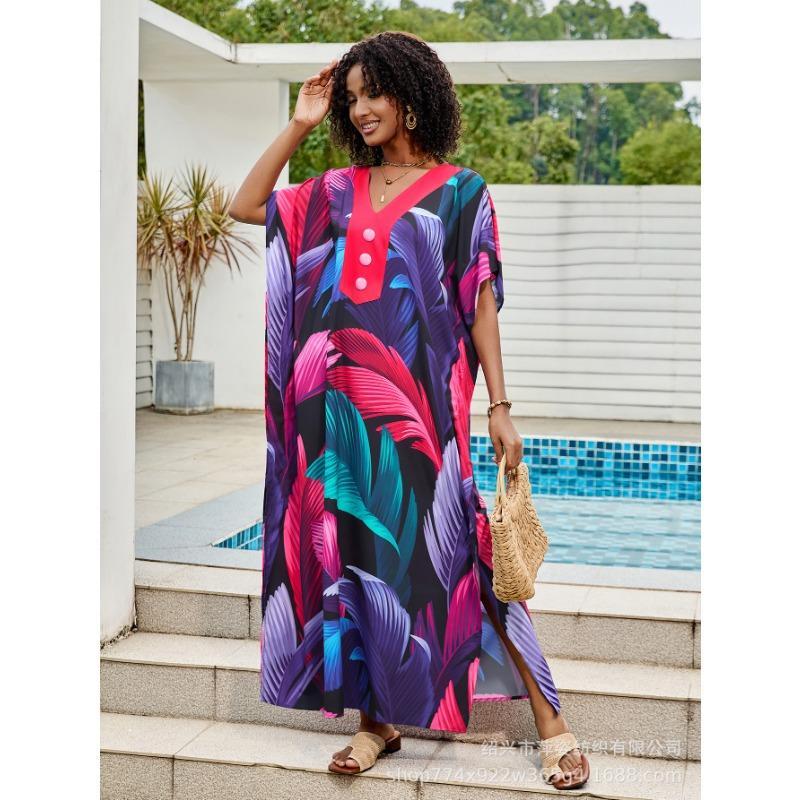 Плюс Размер Женский Новый Пляжный Отдых V-образный Вырез Длинная Юбка Бикини Солнцезащитный Рубашка Купальник С Накидкой