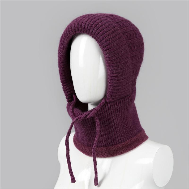 In autumn and winter, the elderly mother wool hat, female velvet thickened warm cycling scarf integrated cold cotton hat