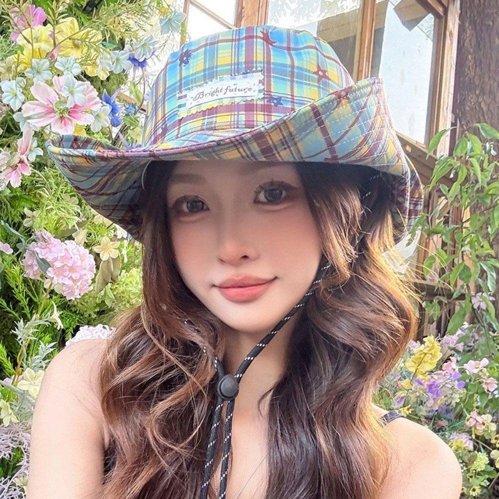 Sun Protection Women Sun Hat Star Sunscreen Bucket Hat Fashion Plaid Fisherman Hat Climbing