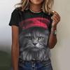 Summer Women Cat Print Casual Short-Sleeved 3d Fashion Streetwear Round Neck Pullover Oversized