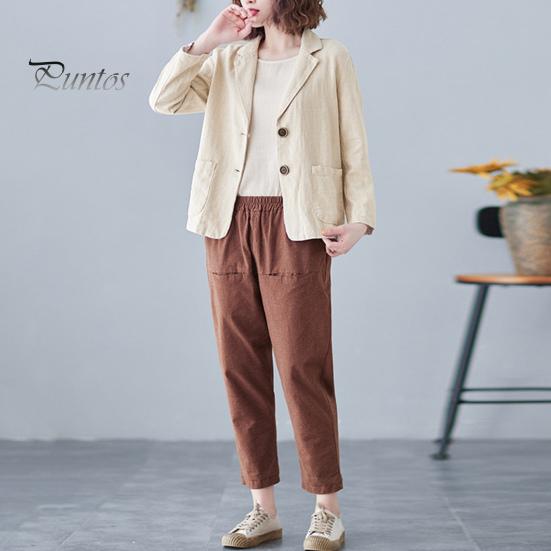 Костюм осень-весна, пальто с отложным воротником, свободный кардиган с длинными рукавами, однотонный, с двумя пуговицами, повседневная куртка