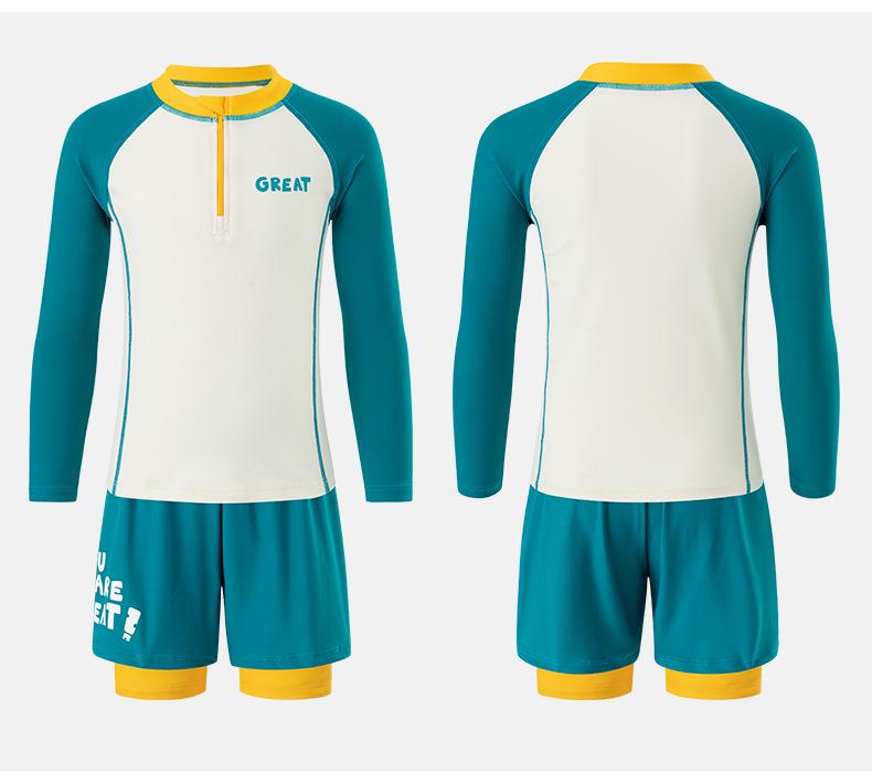 Детский слитный купальник с длинным рукавом для защиты от солнца - Модный летний наряд для больших детей и подростков