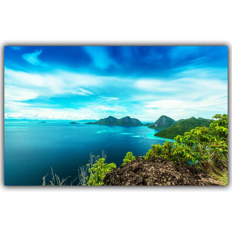 Летнее солнце и пляж, морские пальмы и горный пейзаж, настенная живопись, украшение для дома, фотографии, шелковый холст, плакат с принтом