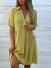 European and American Women's Casual Cotton Linen Short Sleeve Lapel Dress