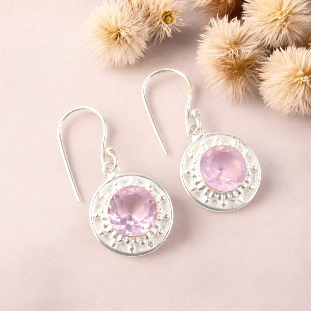 Genuine Pink Morganite Gemstone 925 Stamped Silver Earrings For Women's 1.5 Inch EE-153-2
