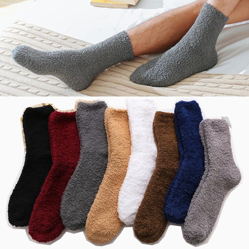Men's Winter Socks Warm Fluffy Thick Soft Elastic Coral Velvet Indoor Floor Sleep Plush Terry Towel Fuzzy Sock Mens Male Meias