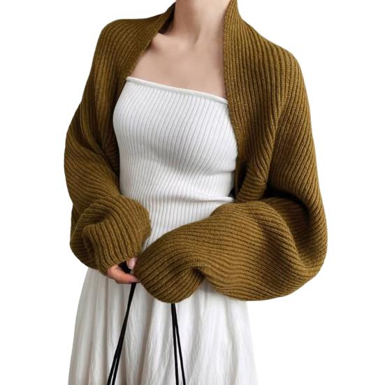 Женский вязаный кардиган-шаль свободного кроя с рукавами «летучая мышь», однотонное вязаное пальто короткого стиля, шаль-пальто для осени и зимы