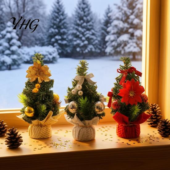 Small Holiday Ornaments for Office Mini Christmas Tree Desk, Artificial Pine Tabletop Decor, Showcase Ornament Reusable Festive Centerpiece